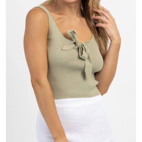 NEW PROMESA bow bliss knit ribbed tank in sage - Picture 3 of 6